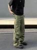 Mäns byxor American Retro Patrooper High Street Style Green Overalls Rakstrån Rätt Löst breda ben Trendiga byxor