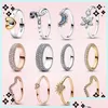 Tre stenringar 925 Sterling Sier Pandora Ring Shiny Heart Sunny Fashion Original smycken Jubileum Lovers Gift Delivery Drop DH7JD