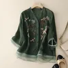 Camicette da donna 2023 Camicie con ricamo estivo Stile cinese Maniche corte larghe Monopetto Abbigliamento vintage femminile