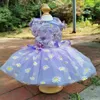 Handmade Clothes Dog Apparel Princess Dress Gorgeous Purple Fairy Daisy 3D Flower More Layers Tulle Skirt Poodle Maltese279L