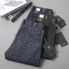 Männer Hosen Vier Jahreszeiten England Plaid Arbeit Stretch Männer Business Mode Slim Fit Grau Blau Casual Hose Männliche Marke hosen