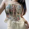 Kvinntankar 2023 Elastisk snörning Korsett Slim Camis för kvinnor Oiltryck Halter Crop Tops Summer Bandage Camisole Fashion Casual Tube