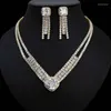 Necklace Earrings Set In Elegant Women's Cubic Zirconia Brilliant Jewelry For Luxury Wedding Bridal Party Dress-up