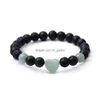 Con cuentas de 8 mm de piedra de lava negra Colorf Pulsera en forma de corazón Ojo de tigre Brazalete de cuarzo rosa para mujeres Joyería de yoga Pulseras de entrega de gota Dhoj3