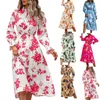 Casual Jurken Vrouw Mode Cuffed Lange Mouwen Bloemen Lace Up Womens Swing Jurk Vrouwen Pop Leuke Overgooiers