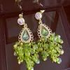 Boucles d'oreilles en cristal de roche verte Accessoires de mariage Bijoux en pierres précieuses pour la soirée2132