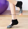 Färgglad Jacquard Peep Toe Yoga Pilates Socks Women Cotton Backless Silicone Anti-slip Open Toes Half-Fingers Gym Fitness Ballet Sport Sox Sock Slippers