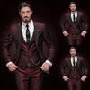 Terno masculino vinho tinto de 3 peças com lapela preta bico fino smoking padrinho de casamento smoking formal para baile de formatura jaqueta calça V209y