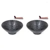 Bowls 2X Ceramic Japanese Ramen Soup Bowl With Matching Spoon And Chopsticks Suitable For Udon Soba Large Size