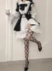 Sukienki swobodne retro kobiety strój anime długa sukienka 2023 Czarno biała fartuch lolita cafe cosplay