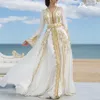 Chiffon branco luxuoso vestidos de noite formais apliques de renda dourada kaftan marroquino Dubai vestido mãe árabe muçulmano especial Occasio203i