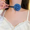 Choker 2023 Summer Trending Denim Flower Necklace for Women Fashion Bijoux Sexiga krage tillbehör