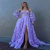 Sweetheart Lilac Long Evening Party Dress Embroidered Butterfly 2022 Robe De Soiree Detachable Sleeves Lavender Prom Dresses Lady 2965