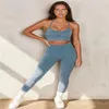 2021 frauen Yoga Set nahtlose Denim Sportswear 2 Stück Set Quick Dry Crop Top Unterstützung Bh Leggings Push-Up Hüfte yoga Tracksu2692