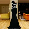 Black Velor One Shoulder Mermaid Evening Dresses Diamond Custom Made Long Prom Gowns Robes de Soiree 0330285p