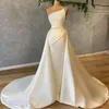 Elegante Plus Size Arabisch Aso Ebi Stijlvolle Sexy Schede Prom Jurk Avondjurken Satijn Vloer Lentgth Parels Strapless Formele Speciale 225J