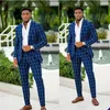 Customise 2 Pcs Mens Wedding Tuxedos Damier Check Gentle Groom Wear Slim Fit Groomsmen Jacket Pants Man Blazer276H