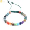 CSJA 7 Chakra Bracelets Pierre Naturelle Indien Agate Balance Bracelet Bracelet Réglable À Lacets pour Femmes Hommes Reiki Guérison Charme Je3055