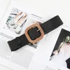 Belts 4.5cm Wide Cotton Linen Braided Elastic Waist Belt Round/Square Buckle Summer Solid Color Girdle Straw Women Dress Shirt