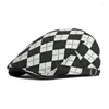 Basker British Diamond Plaid basker för män Kvinnor Retro Sboy Cap platt justerbara mössor Gorro HOMBRE BOINA