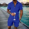 Męskie dresy męskie męskie letnie biznes swobodne dwuczęściowe mężczyźni moda solidna żakard lapel krótkie topy pullover szorty garnitury setki sportowe