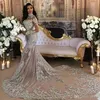 Дубайские арабские роскошные свадебные платья Сексуальные шины кружевные аппдасиры с высокой шеей иллюзией русалка с длинными русалками с длинными 159c