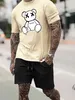 Survêtements pour hommes 2023 'Future' Teddy Bear Print Mens Casual 2 Piece Outfit Sets Tshirt Tops Drawstring Lounge Shorts Loungewear Ou Survêtement 230721