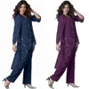 gorgeous three piece purple mother of the bride pant suits plus size groom mother evening long sleeves sequined chiffon formal dre254p