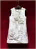 2023 Summer White Solid Color Jacquard Dress Sleeveless Round Neck Knee-Length Casual Dresses A3Q122304