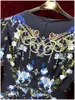 2023 Summer Black Floral Print Dress Short Sleeve Round Neck Knee-Length Casual Dresses A3Q122218