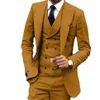 Slim Fit Brown Yellow Groom Tuxedos Peak Lapel Groomsmen Mens Suknia ślubna popularna man kurtka Blazer 3piece Suitjacket Pants VES359G