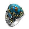Bröllopsringar 925 Sterling Silver Turquoise Ring For Men Women Natural Gemstone Lucky Stone Turkish Handgjorda Retro smycken Jubileumsgåva 230721