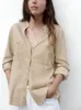 Women's Blouses Ladies Shirts 2023 Front Button Up Casual Faux Linen Shirt With Pockets Long Sleeve Top V Neck Rolled Cuffs Women Clothing