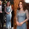 KATE MIDDLETON Gleicher Stil Kristall Langes Abendkleid Hellblau Juwel Sheer Neck Langarm Ballkleider Bodenlang Formal Occasi298A