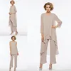 Plus Size Mother Of The Bride Pant Suit 3 Piece Chiffon for Beach Wedding Dress Mother's Dress Long Sleeves Cheap Mothers For275t