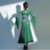 Scenkläder 2023 Green Black Bell Sleeve Ballroom Dance Performance Dress för vuxna kvinnliga kvinnliga expansionskjolar Tango Waltz
