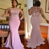 Long Sleeves Mermaid Evening Dresses Beading Flowers Satin Floor Length Plus Size Prom Dresses Aso Ebi African Nigerian Gowns334K