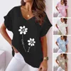 Kvinnor BLOUSES Kvinnor Summer V-Neckline Top Lady T-Shirt Floral V Neck Tee Soft Breatble Casual Mid Length