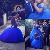 Royal Blue Princess Wedding Flower Girl Dresses Puffy Tutu Off Axel Sparkly Crystals 2020 Toddler Little Girls Pageant Communi254a