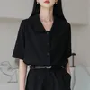 Polos femminile 2023 Fashion Spring/Summer Retro Collar Black Shirt Short Short Top Top Sti