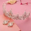 Mode fleurs cristal nouveaux cristaux mariage bijoux de mariée ensemble robe accessoires 2 pièces strass sans cou et boucles d'oreilles300O