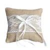 Anneau de mariage Oreiller Coussin Vintage Toile De Jute Dentelle Décoration Pour La Fête De Mariée Cérémonie Poche MYDING226e