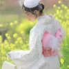 Abbigliamento etnico Abito tradizionale da donna Manica lunga Abito Yukata vintage Kimono con fiocco rosa Obi Pography Wear Costume cosplay