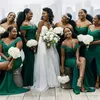 Emerald Yeşil Nedime Elbise Omuz Kapalı Saten Bahar Yaz Düğün Konuk Konuk Of Honor Gown Özel Yapımı Artı Boyut Mevcut230H