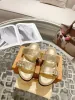 Designer Slippers women leather sandals Cool Effortlessly Stylish Slides 2 Straps with Adjusted Gold Buckles Women Summer Slipper