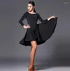 Roupas de ginástica Saia de dança latina Mulher Prática Vestido 2023 Performance Vermelho Preto Manga Curta Longa Lain Rumba Cha