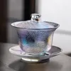 Teaware Sets PINNY 200ML Crystal Glass Gaiwan Hammered Gold Tea Bowl Heat Resistant Kung Fu Drinkware 230721
