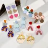 Baumelnde Ohrringe AENSOA Bunte Polymer Clay Geometrisch Lang Für Frauen Candy Farbe Leopard Party Schmuck