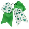 15pcs lot 7 Meisjes Glitter Clover Lint Cheer Bow Met Elastische Band Handgemaakte Patchwork St Patrick Haaraccessoires310J