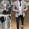 Blauw Houndstooth Bruiloft Smoking Mannen Pakken 3 Stuks Custom Made Wedding Suits Revers Casual Mode Formele Zakelijke Jas Broek Vest273G